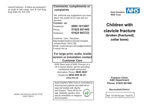 Clavicle fracture - children.pdf - East Cheshire NHS Trust