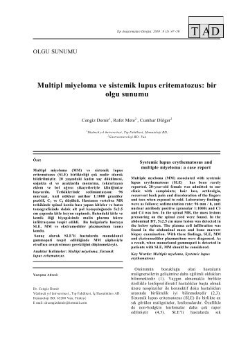 Multipl miyeloma ve sistemik lupus eritematozus: bir olgu ... - tader.org