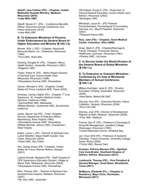 Wisconsin Annual Conference Clergy Appointments 2011-2012