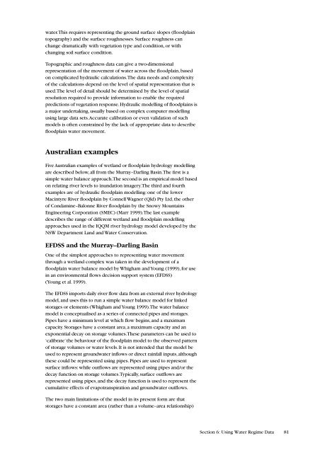 Estimating the Water Requirements for Plants of Floodplain Wetlands