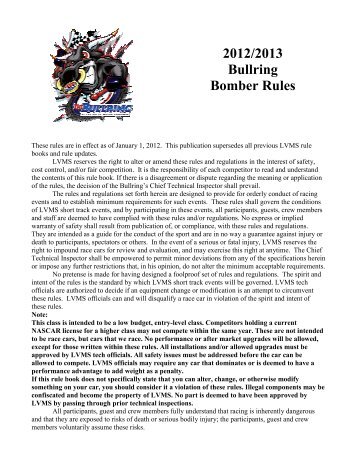 2012/2013 Bullring Bomber Rules