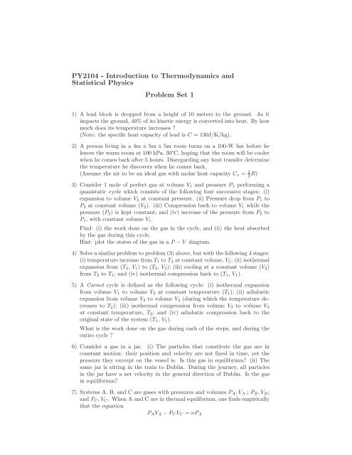 PY2104 - Introduction to Thermodynamics and Statistical Physics ...