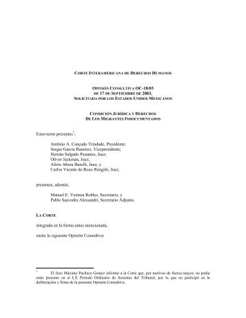 OpiniÃ³n Consultiva OC-18/03."CondiciÃ³n JurÃ­dica y ... - Acnur