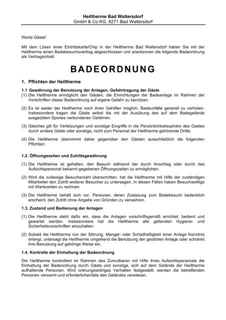BADEORDNUNG - Heiltherme Bad Waltersdorf