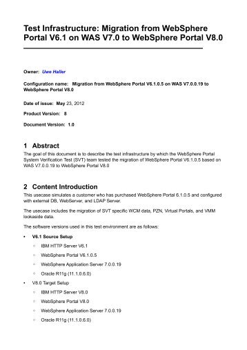 Test Infrastructure: Migration from WebSphere Portal V6.1 on WAS ...