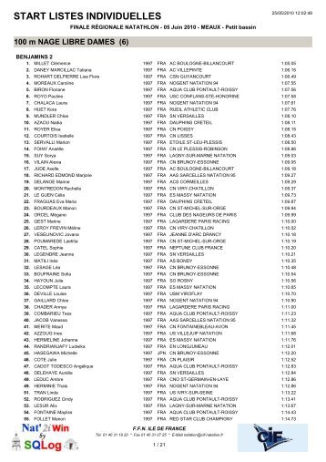 start listes individuelles - ComitÃ© Ile de France