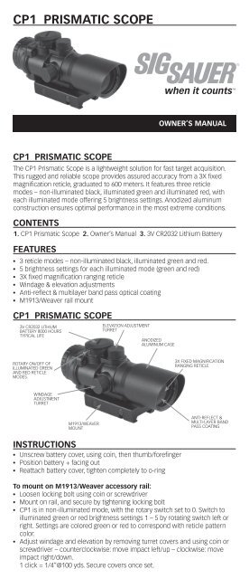 CP1 Prismatic Scope Instructions - Sig Sauer