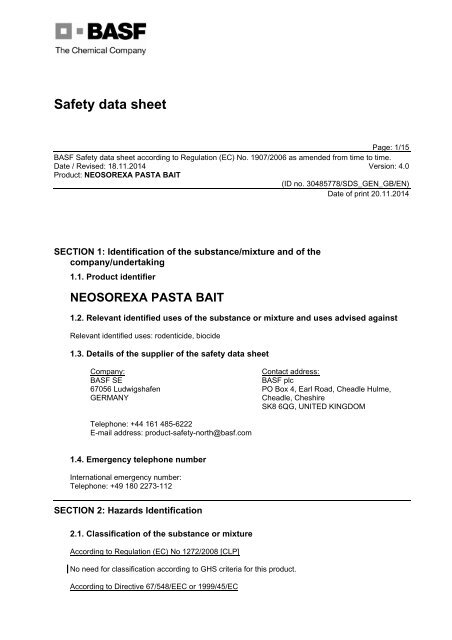 Neosorexa Pasta Bait MSDS - Pest Control Management - Basf