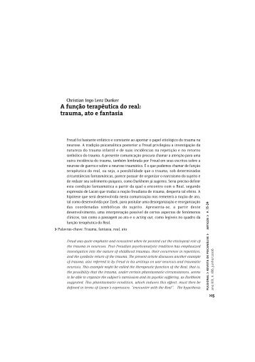 A funÃ§Ã£o terapÃªutica do real: trauma, ato e fantasia - Editora Escuta