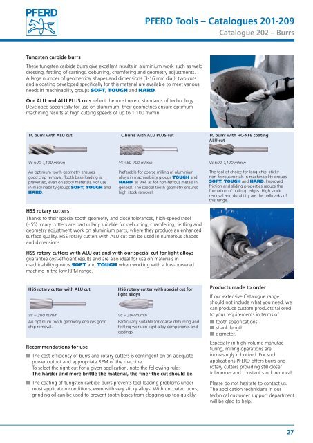 PFERD Tools for Use on Aluminium