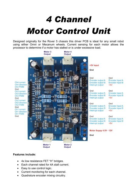 4 Channel DC motor Controller Manual - Robot Gear Australia