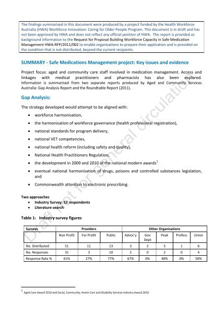 SUMMARY - Safe Medications Management project: Key issues and ...