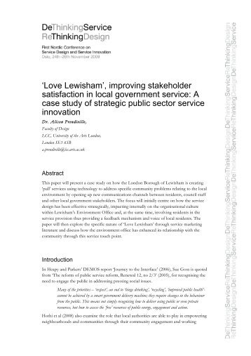 improving stakeholder satisfaction in local government ... - ServDes.