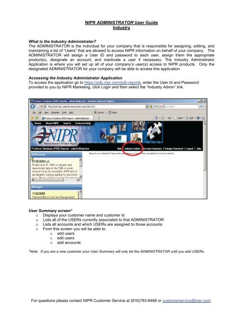 Industry Administrator User's Guide - NIPR.com