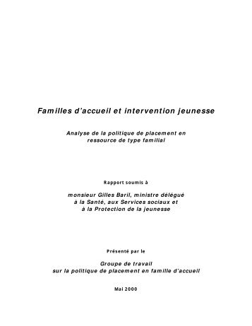 Familles d'accueil et intervention jeunesse - Rapport du Groupe de ...