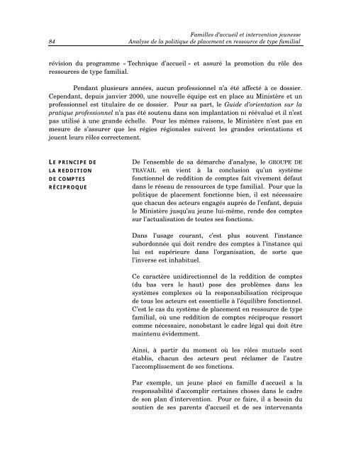 Familles d'accueil et intervention jeunesse - Rapport du Groupe de ...