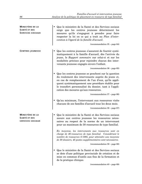 Familles d'accueil et intervention jeunesse - Rapport du Groupe de ...