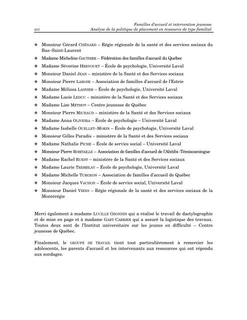 Familles d'accueil et intervention jeunesse - Rapport du Groupe de ...