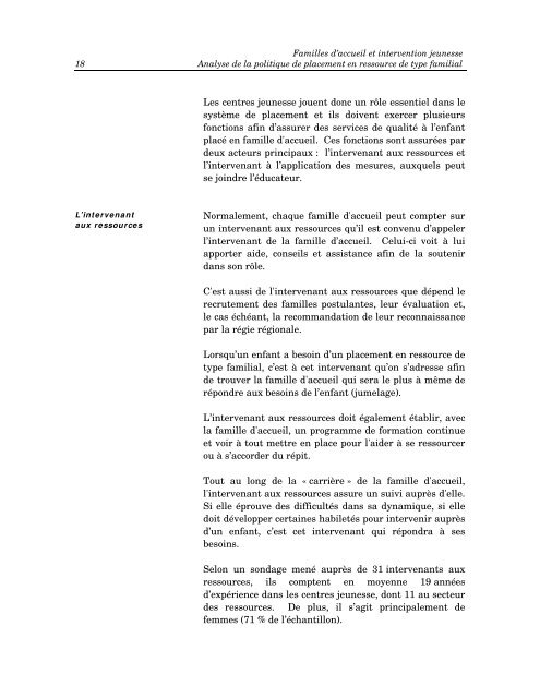 Familles d'accueil et intervention jeunesse - Rapport du Groupe de ...