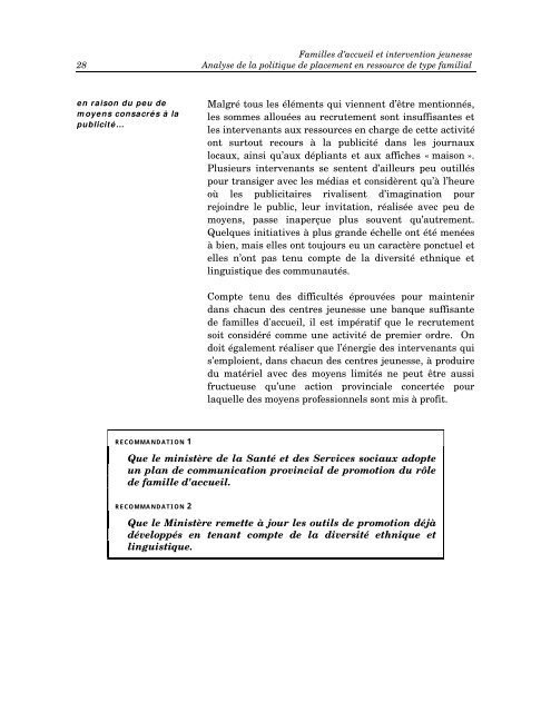 Familles d'accueil et intervention jeunesse - Rapport du Groupe de ...