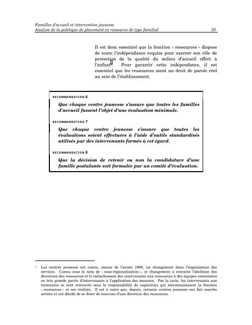 Familles d'accueil et intervention jeunesse - Rapport du Groupe de ...