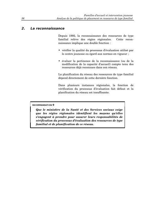 Familles d'accueil et intervention jeunesse - Rapport du Groupe de ...