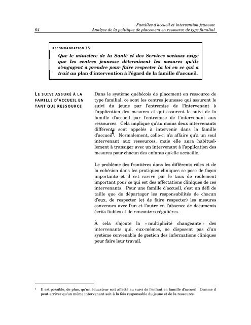 Familles d'accueil et intervention jeunesse - Rapport du Groupe de ...