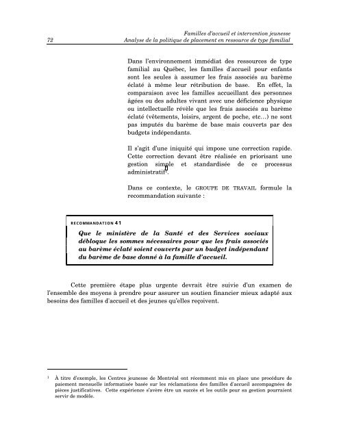 Familles d'accueil et intervention jeunesse - Rapport du Groupe de ...