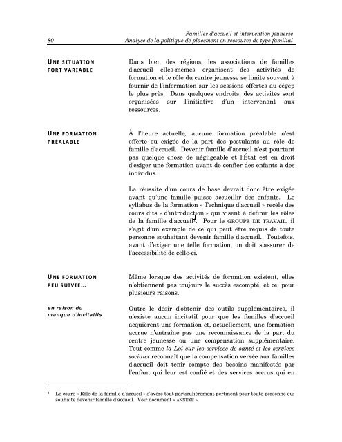 Familles d'accueil et intervention jeunesse - Rapport du Groupe de ...