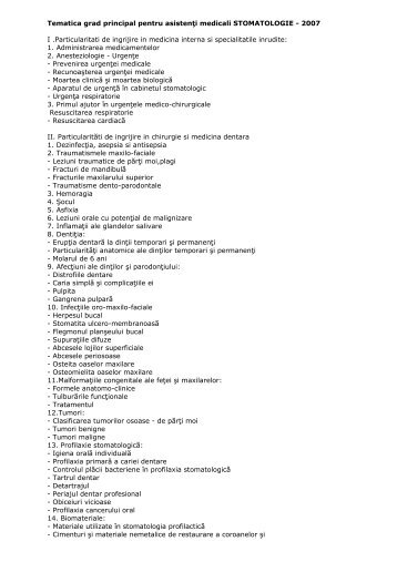 Tematica examen grad principal stomatologie 2007