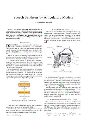 Speech Synthesis by Articulatory Models - spsc - Graz University of ...