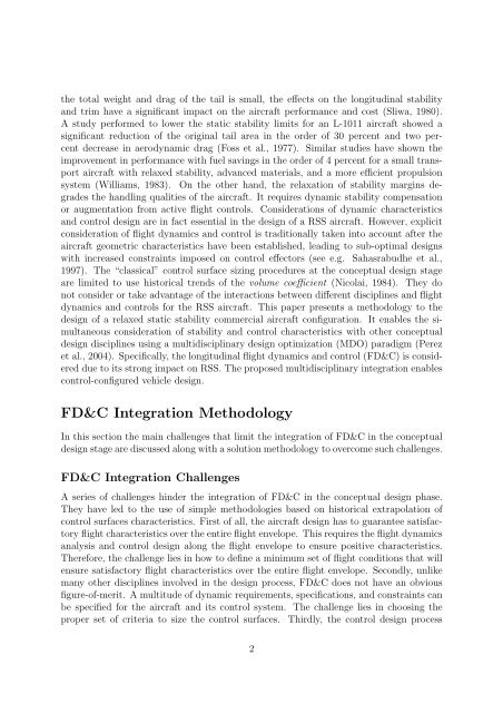 Relaxed Static Stability Aircraft Design via Longitudinal Control ...