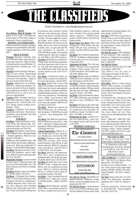 Classified Ads - The San Pedro Sun