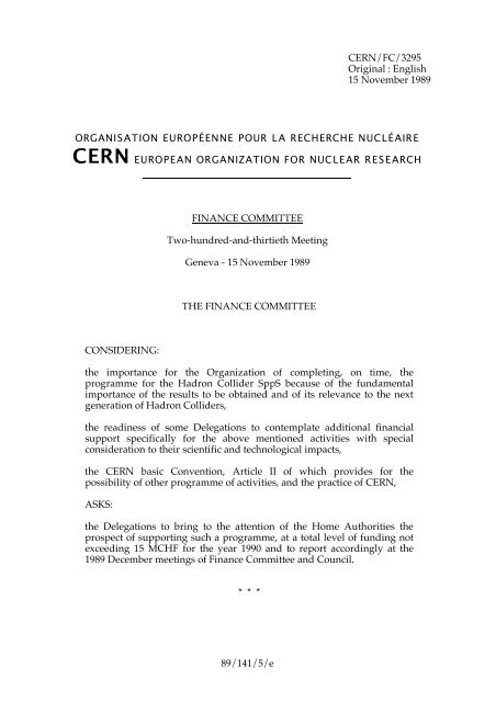 89/141/5/e CERN/FC/3295 Original : English 15 ... - CERN Council