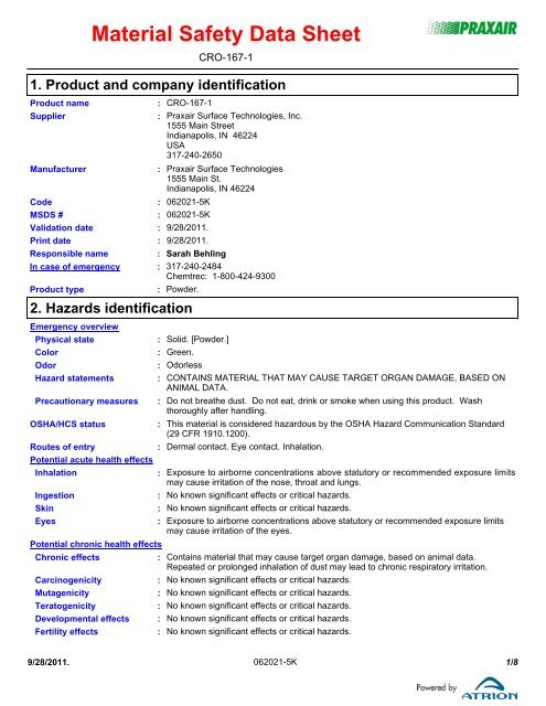 CRO-167-1 - Praxair Surface Technologies