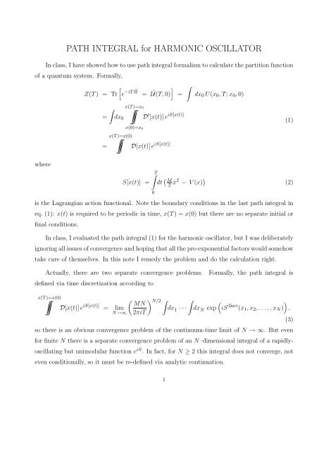 PATH INTEGRAL for HARMONIC OSCILLATOR