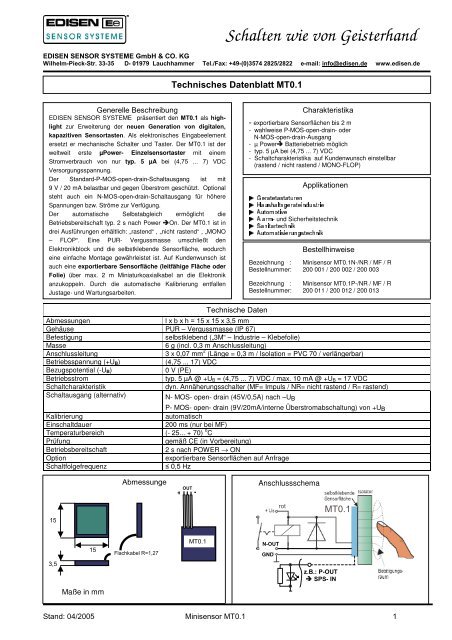 Datenblatt MT0.1 - EDISEN SENSOR SYSTEME