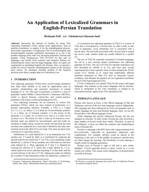 An Application of Lexicalized Grammars in English ... - CiteSeerX