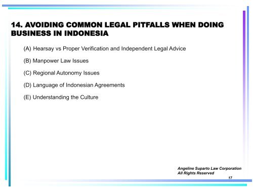 Legal Aspects of Doing Business in Indonesia - Singapore ...