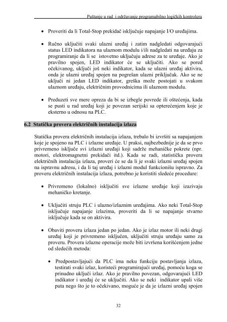 6. PuÅ¡tanje u rad PLC-a i procedure proveravanja