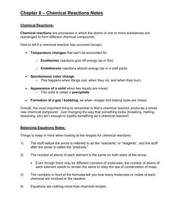 Chapter 10 – Chemical Reactions Notes