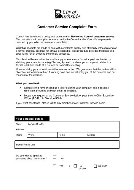 Customer Service Complaint Form