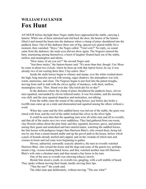 WILLIAM FAULKNER, Fox Hunt - literature save 2