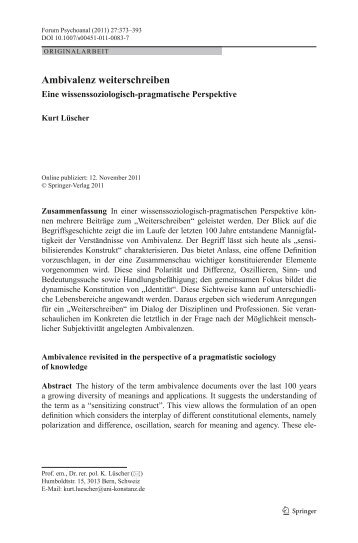(2011): Ambivalenz weiterschreiben. In - Prof. Kurt LÃ¼scher