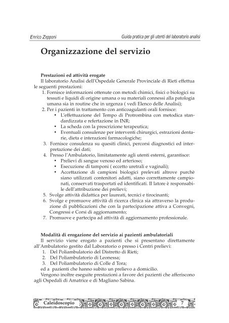 Guida pratica per gli utenti del laboratorio analisi - Azienda USL Rieti