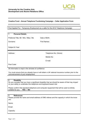 Caller Application Form Word Doc