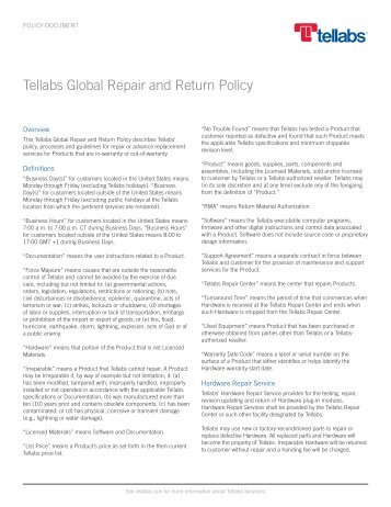 Tellabs Global Repair and Return Policy