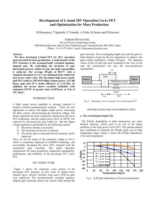 Development of L-band 28V Operation GaAs FET and ... - CS Mantech