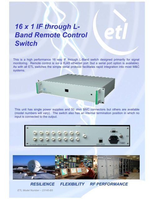 16 x 1 IF through L- Band Remote Control Switch - ETL Systems