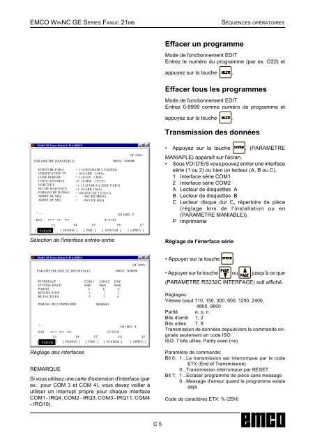 EMCO WinNC GE Series Fanuc 21 MB Description du logiciel ...